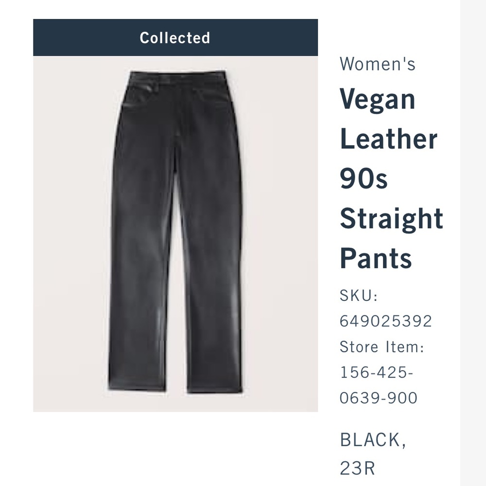 Abercrombie & Fitch - Black Vegan Leather 90s Straight Pants